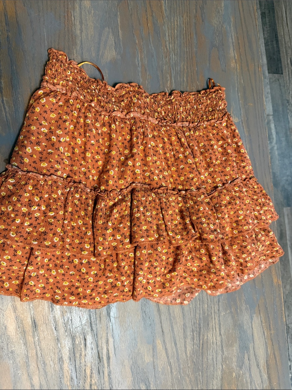 Smocked Ruffle Mini Skirt in Rust Floral - Women